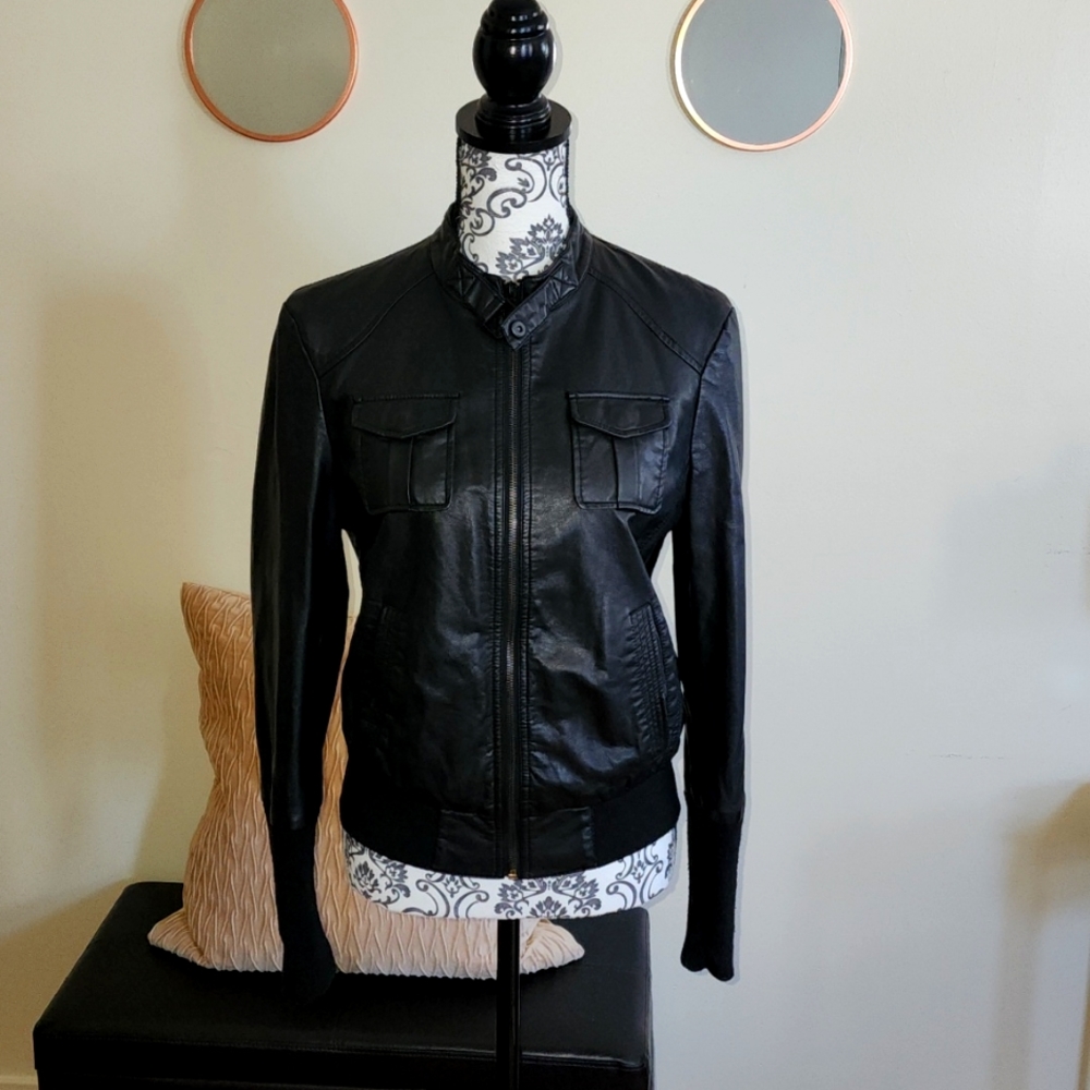 Kenneth Cole Vegan Faux Leather Moto Bomber Jacket sz medium